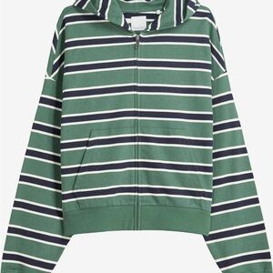 Bershka Green and Navy Striped Hoodie